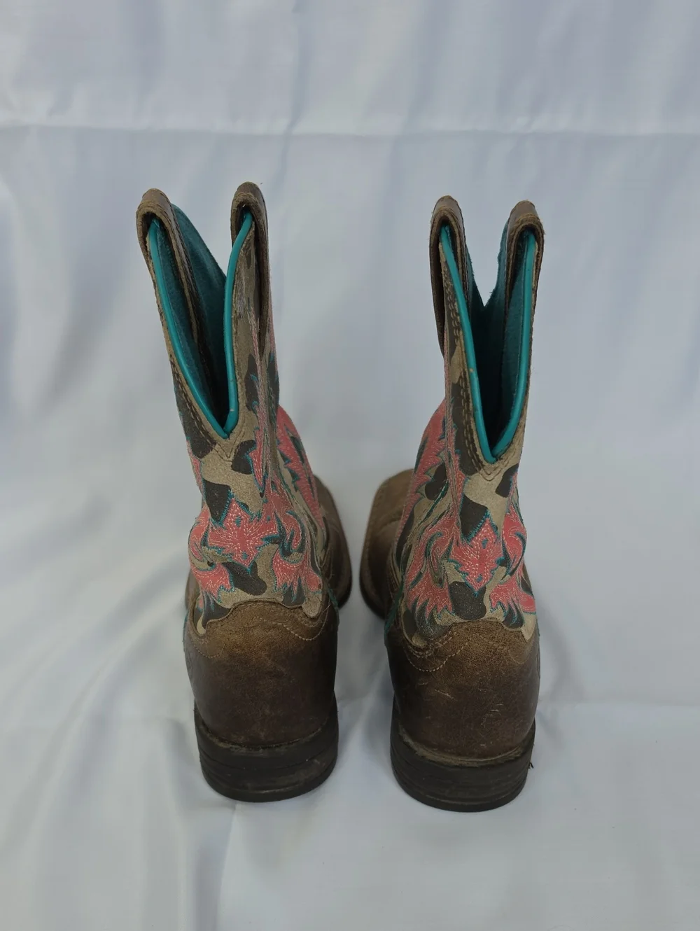 ARIAT Kid's Lonestar Western Cowgirl Pull On Mid-Calf Teal Pink Stitched Boots 1